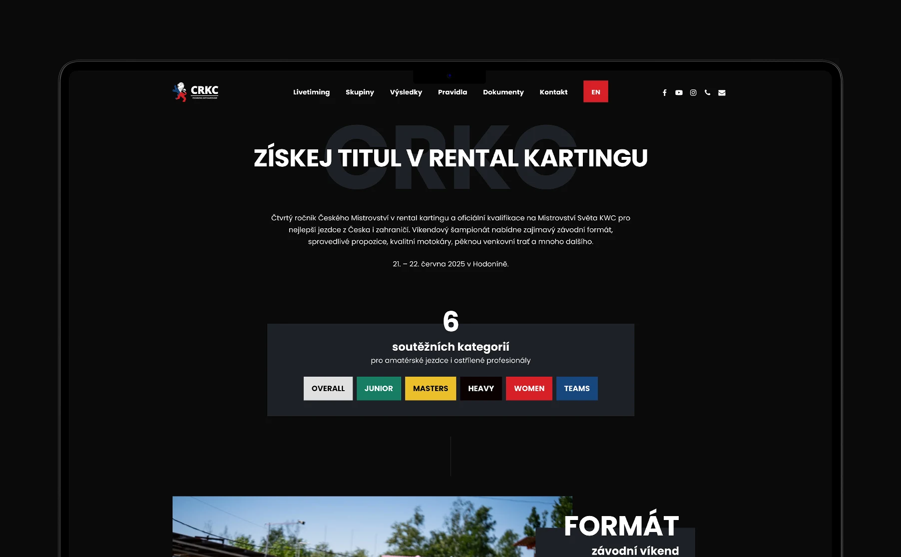 Moderní design webu pro Český šampionát v rental kartingu CRKC.