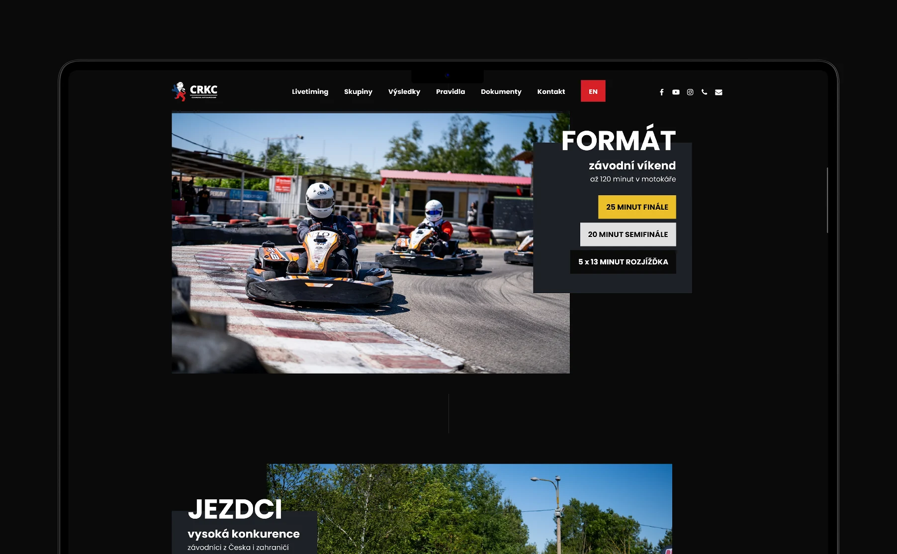 Moderní design webu pro Český šampionát v rental kartingu CRKC.