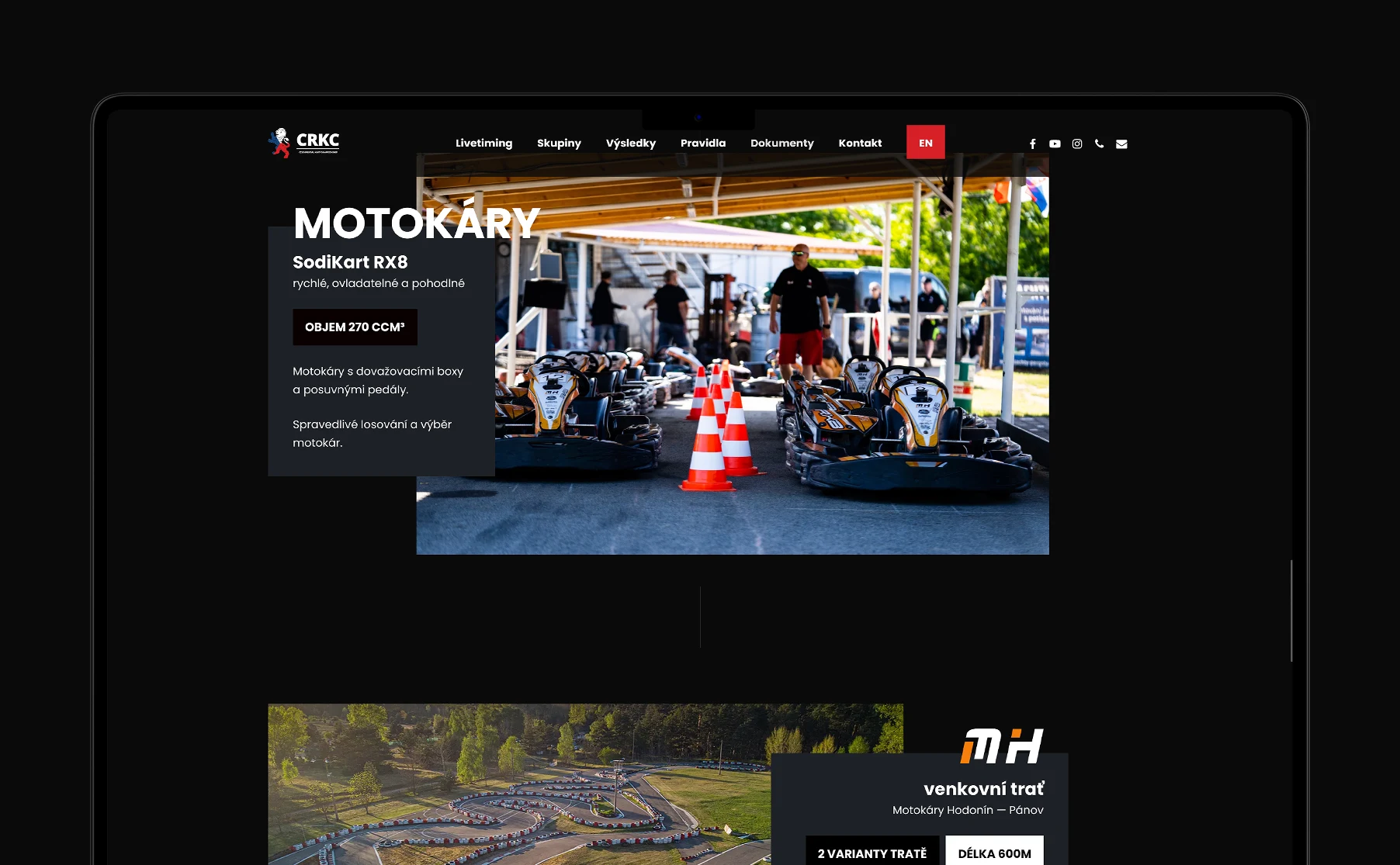 Moderní design webu pro Český šampionát v rental kartingu CRKC.