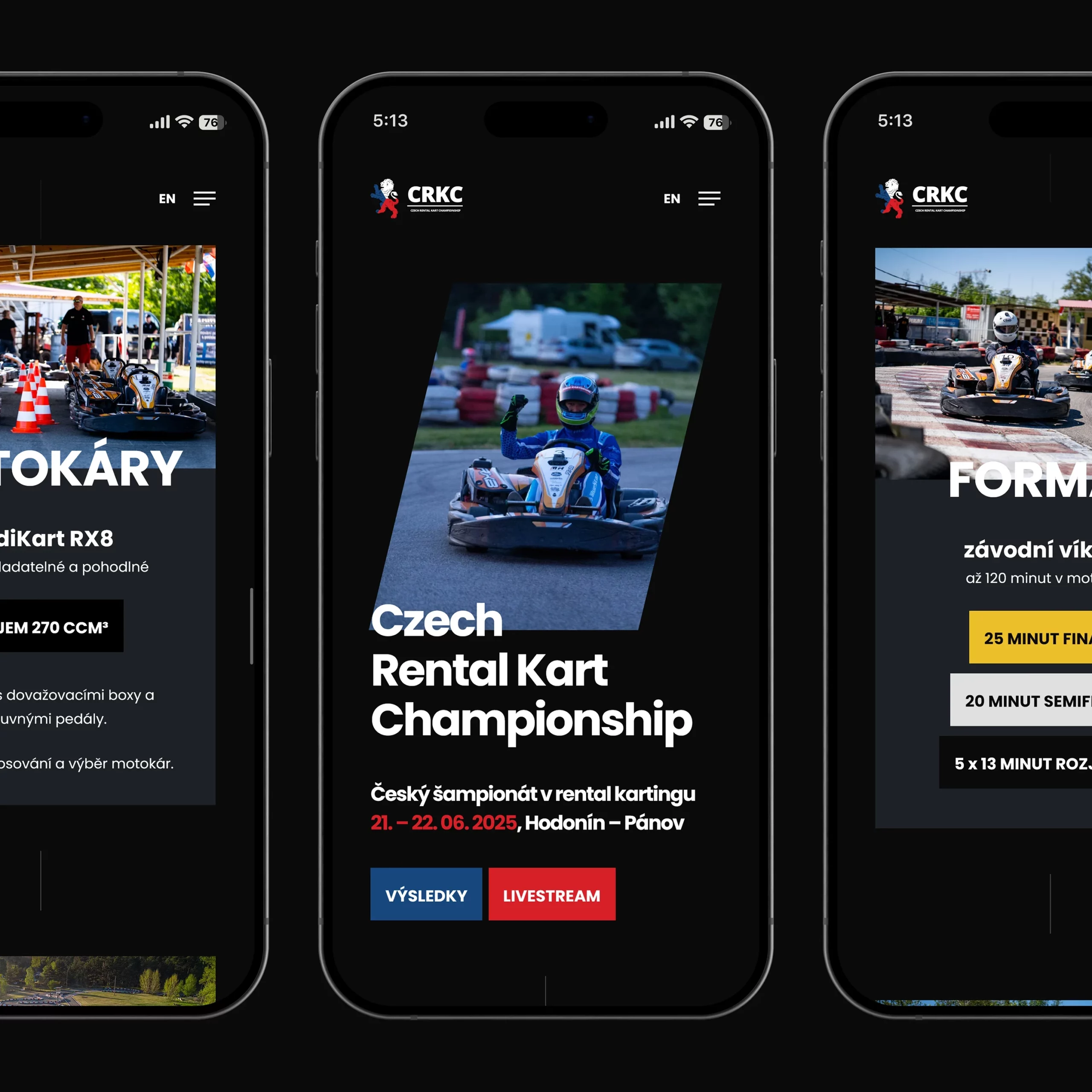 Moderní design webu pro Český šampionát v rental kartingu CRKC.