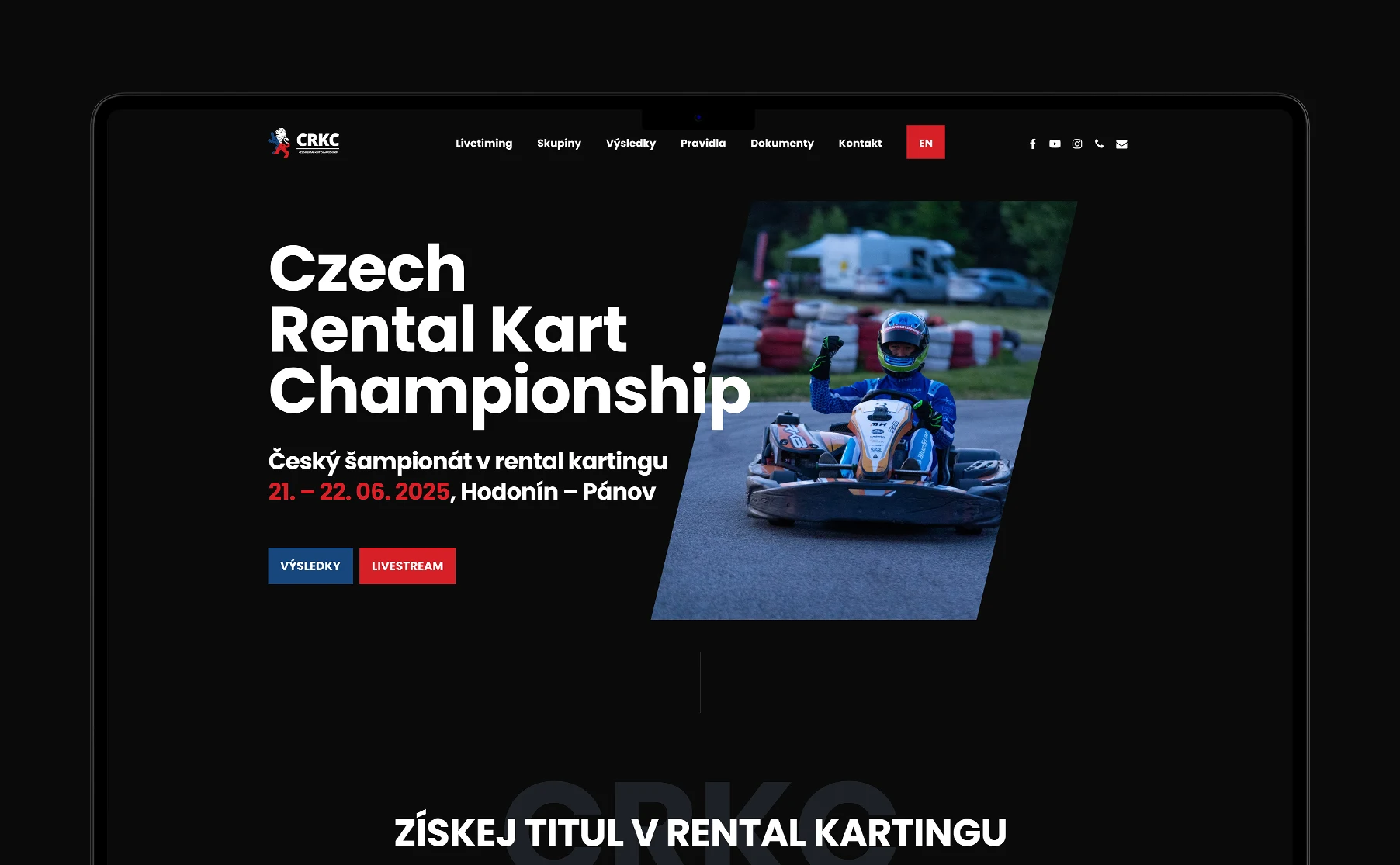 Moderní design webu pro Český šampionát v rental kartingu CRKC.