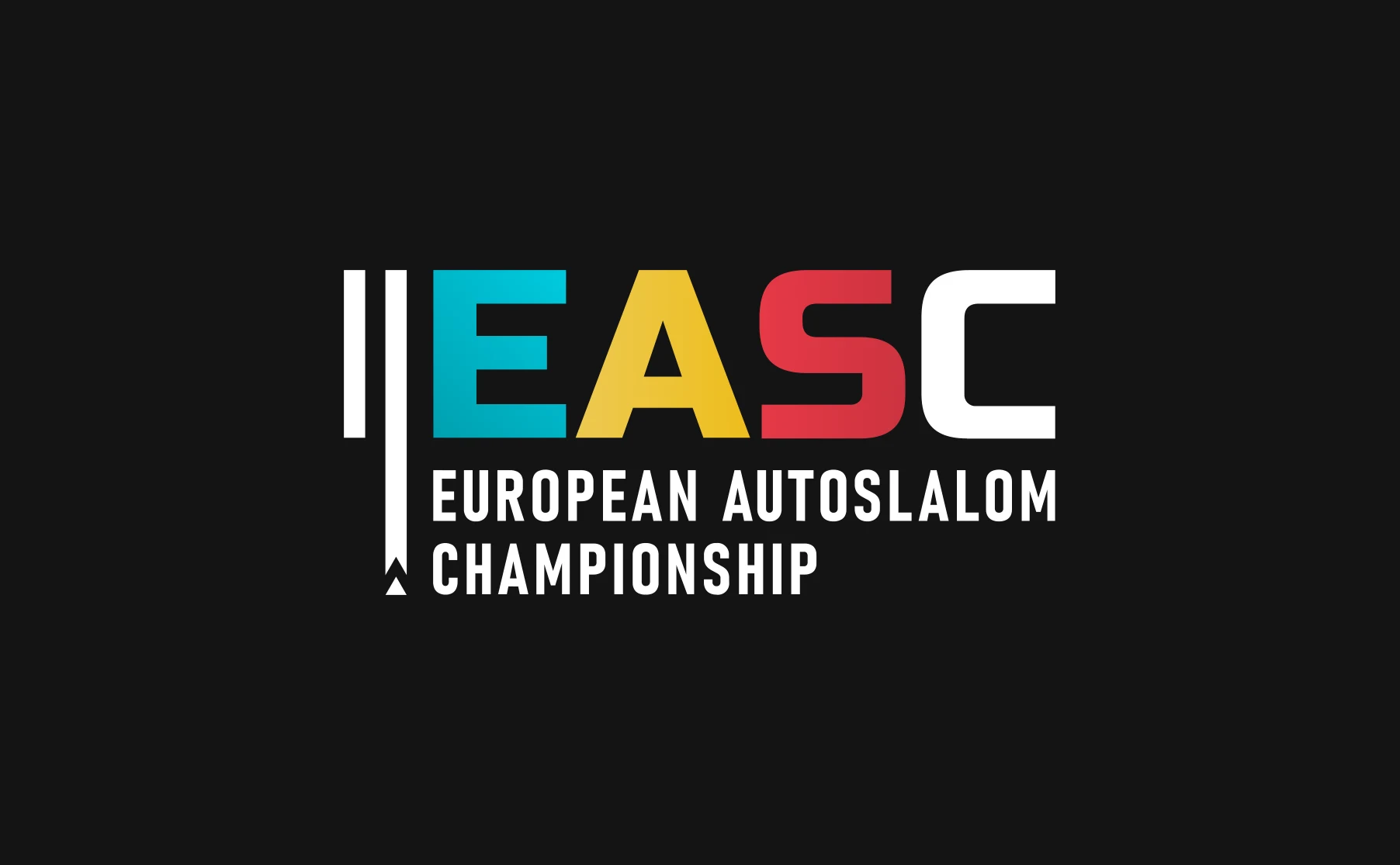 Logo pro European Autoslalom Championship (EASC), symbolizující prestiž a dynamiku motoristické události.