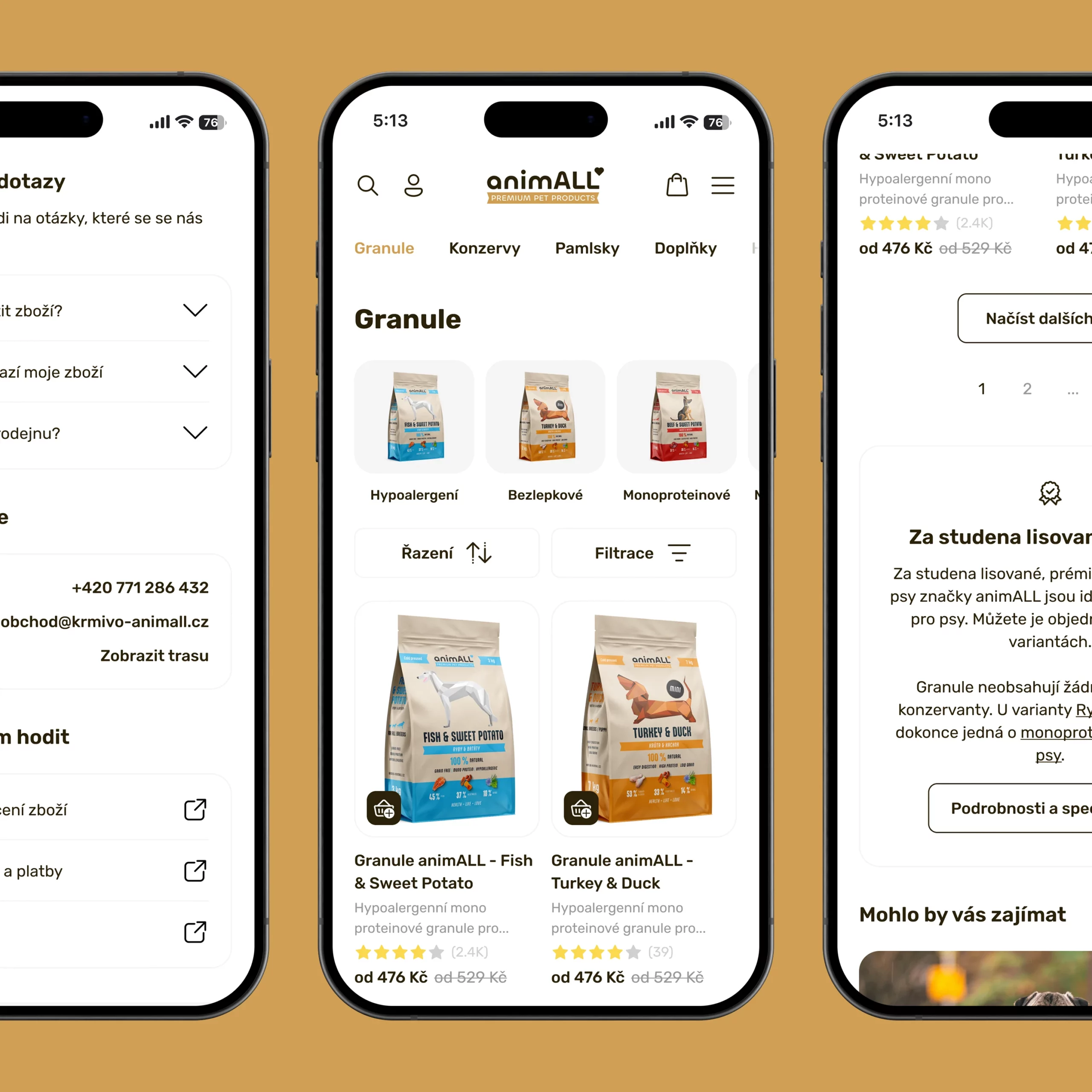 Nový UX a UI design e-shopu Krmivo Animall zaměřený na uživatelskou přívětivost a estetiku.