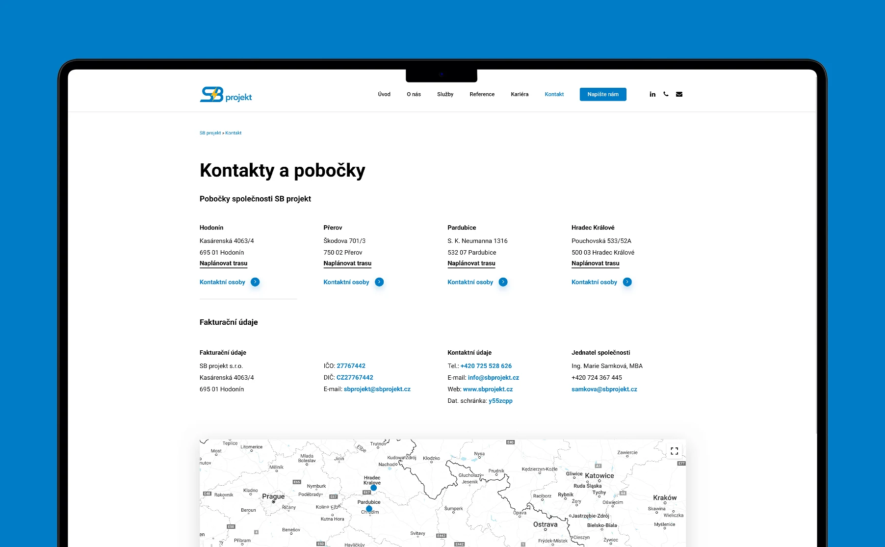 Moderní webová stránka pro společnost SB projekt s.r.o.